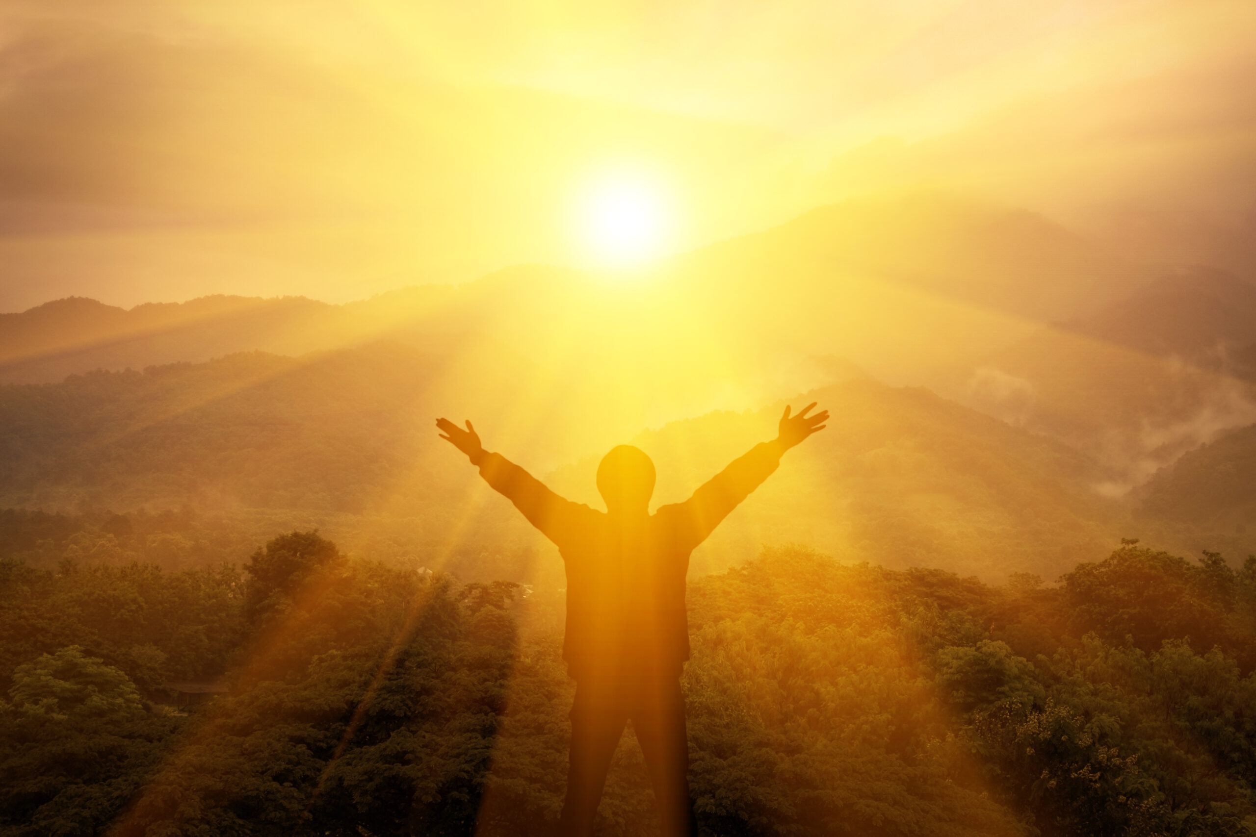 Man thank God on the mountain